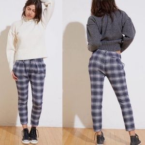 NSF Blue Plaid Cropped Pleated Pants size 27